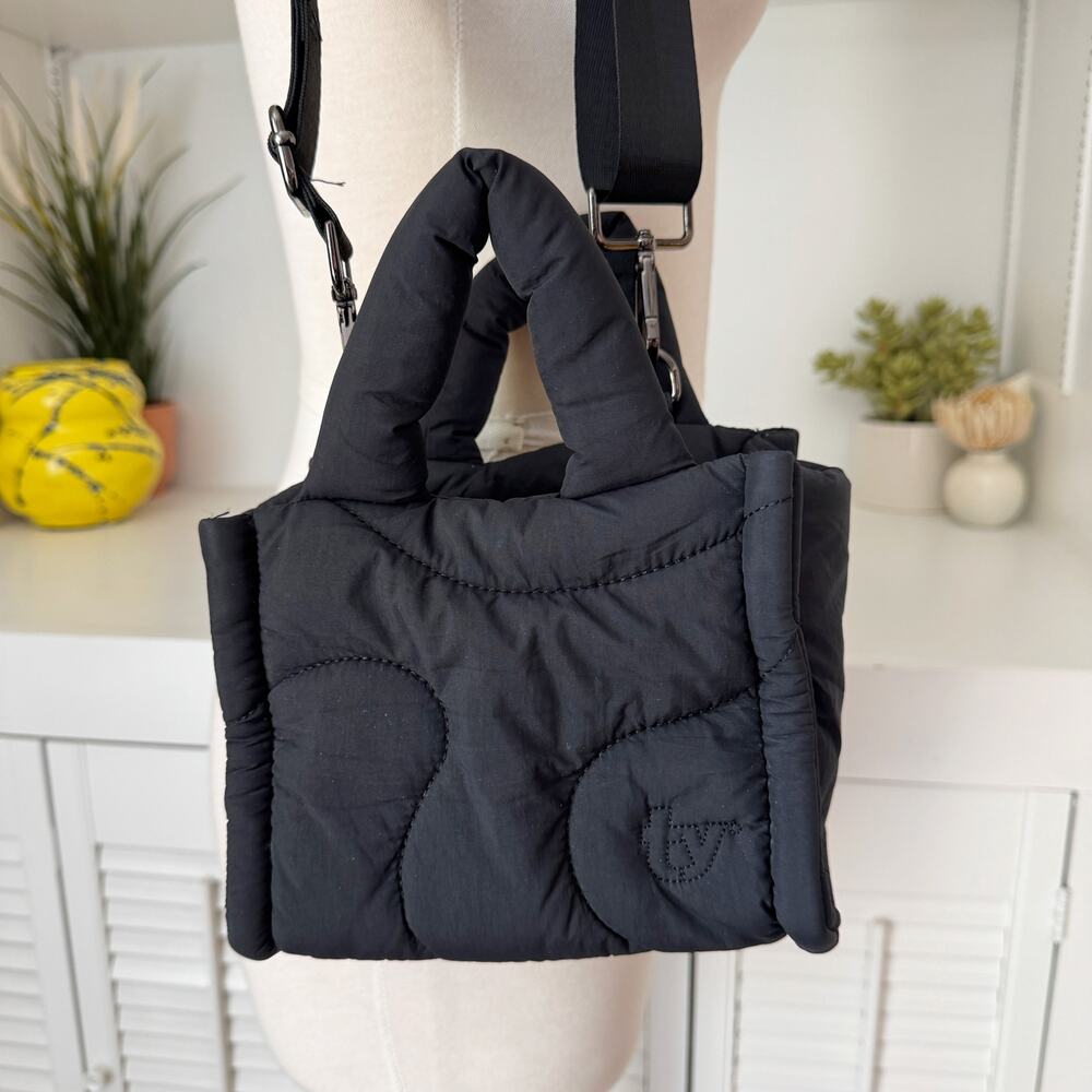 Thirty Years Quilted Black Puffer Mini Drift Tote Crossbody Bag